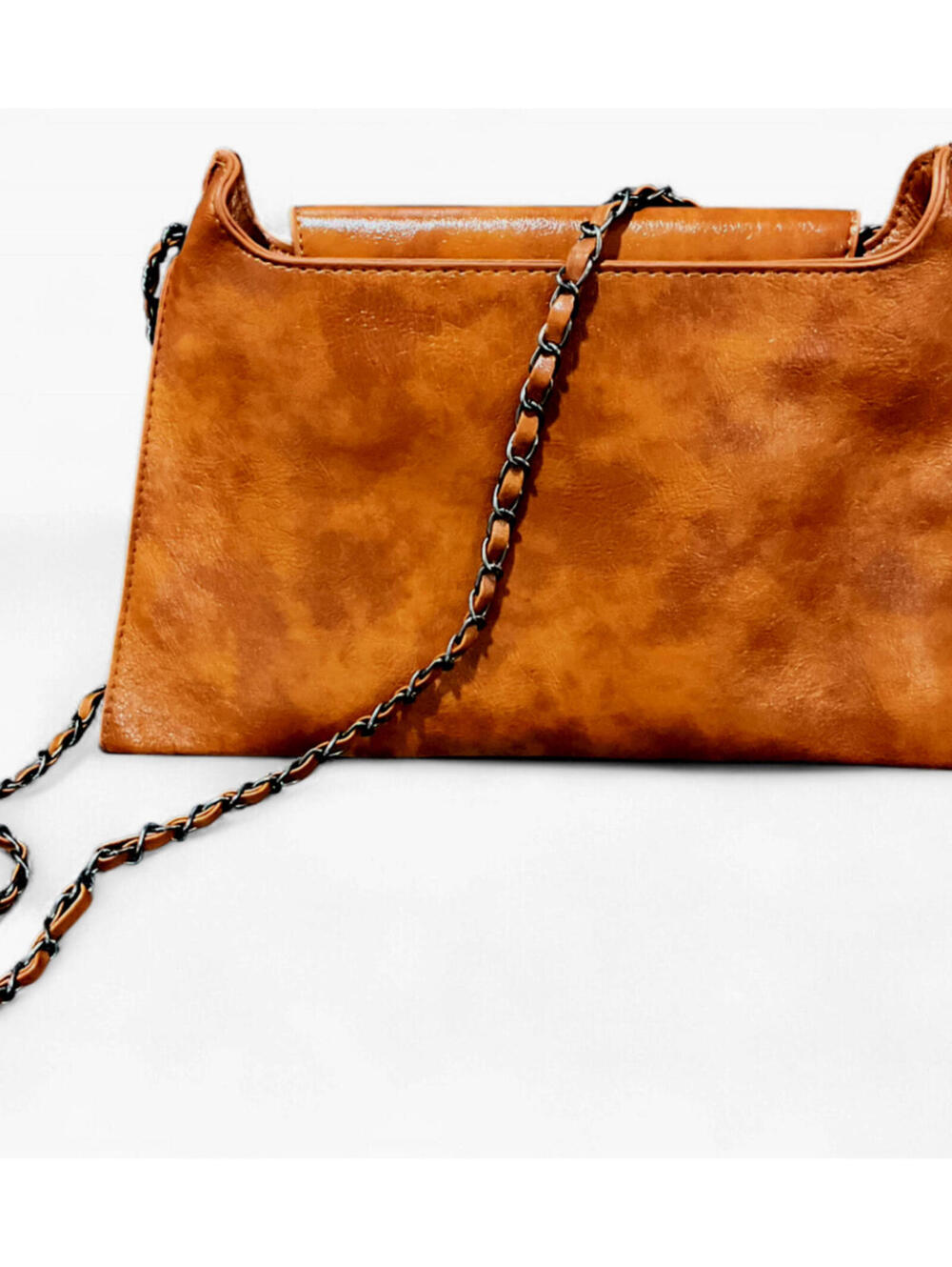 NEW Vintage Y2K Euro Envelope Crossbody Shoulder Bag Purse Cognac Faux Leather - Picture 4 of 8